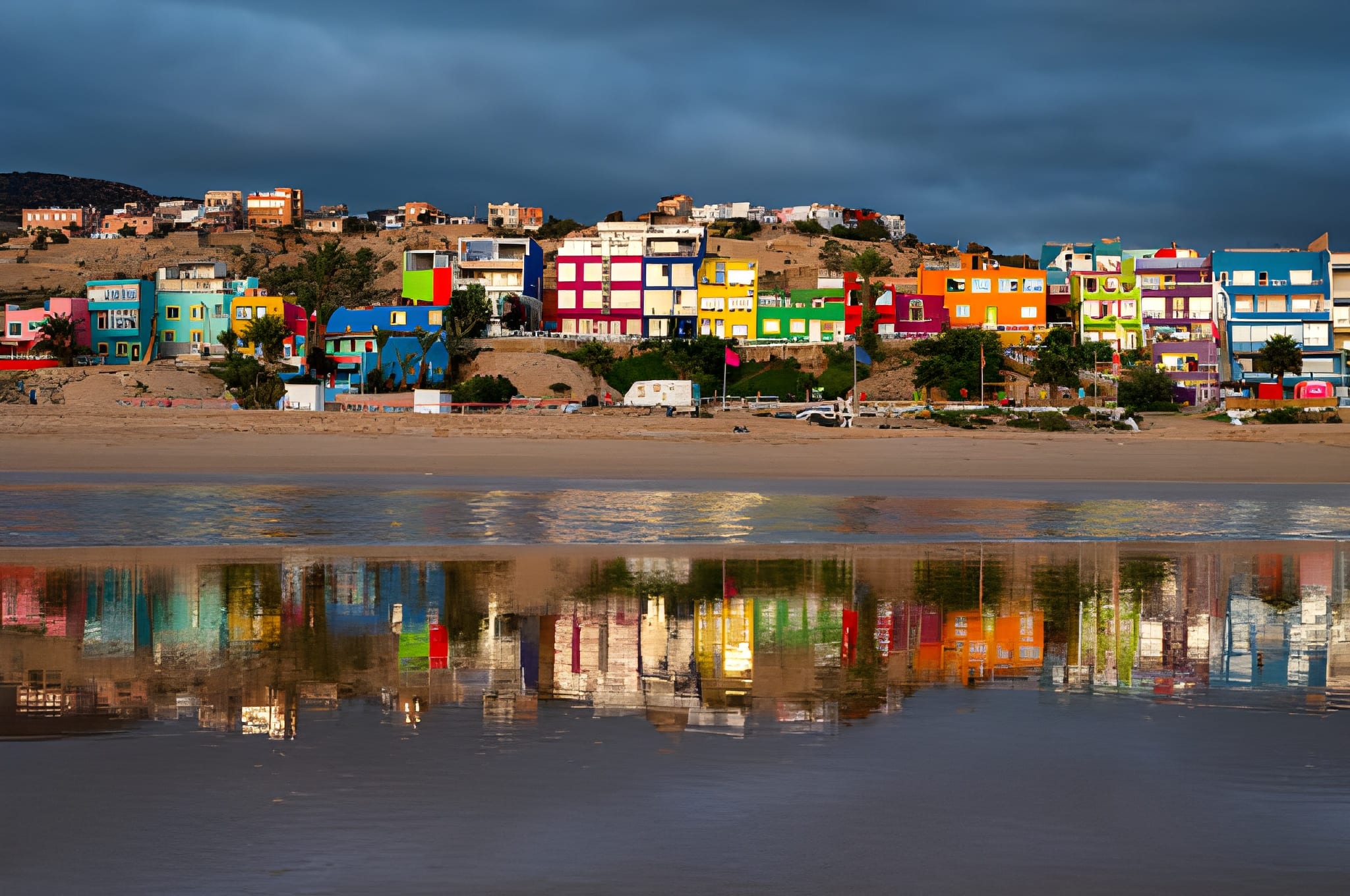 Aghroud Rainbow Village colorful houses Agadir - Panoramic view of colorful coastal fishing village Morocco